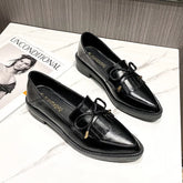 Cyflymder British Small Leather Women's Retro Summer New Pointed Single Platform Loafers Large Size Shoes 41-43