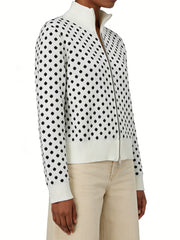 Cyflymder Women s Cable Knit Pullover Sweater with Hooded Collar and Polka Dot Print Long Sleeve Winter Jacket for Fall
