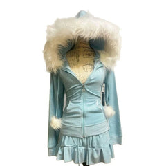 Cyflymder New Sweet Autumn Winter Girl Spliced Faux Fur Hoodies Harajuku All Match Slim Y2k Sweatshirts Harajuku High Street Casual Coats