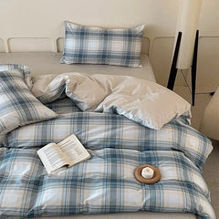 Cyflymder High Quality Grid Printed Flat Sheet Bedding Sets Light Luxury Cotton Soft Quilt Cover Single Double Bed Comfort Set for Adults