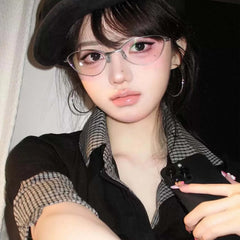 Cyflymder Vintage Cat-Eye Silver Gold Glasses Unisex Retro Fashion Charm Plain Glasses Trendy Reading Outfits Eye Glass Women Accessories
