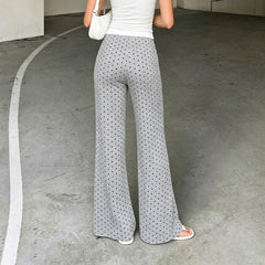 Cyflymder Women's Polka Dot Print Lounge Pants Casual Drawstring Elastic Waist Slim Fit Flared Leg Trousers Soft Comfy Pajama Pants