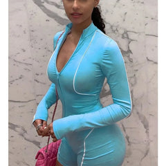 Cyflymder Reflective Rompers Woman Skinny Fitness Gym Workout Sportwear Long Sleeve Stand Collar Zipper Playsuit 32013