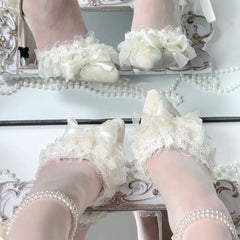 Cyflymder women's pumps and heels pink Lolita cosplay y2k heels high heels for woman bridal wedding heels bow pearl lace stiletto heels
