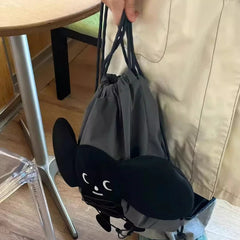 Cyflymder Trendy Patchwork Cartoon Kawaii Cute Backpack Drawstring Pleated Preppy Schoolbags Y2k Aesthetic All Match Backpacks Streetwear