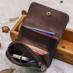 Cyflymder Genuine Leather Wallet For Men Women Vintage Handmade Short Small Men's Purse Card Holder With Zipper Coin Pocket Money Bag