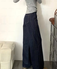 Cyflymder High Waisted Wide Leg Pants Women Deep Blue Jeans Loose Fit Slimming Straight Leg High Height Floor Length