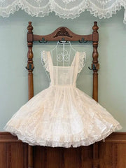 Cyflymder Lolita Style Sweet Embroidery Apron Dress Girls Mesh Basic Casual Versatile Mini Dress Outerwear Korean Fashion Dress Woman