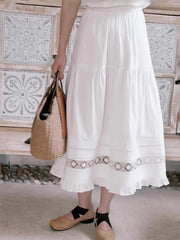 Cyflymder Boho Inspired white skirt women cotton midi skirt spring summer skirt streetwear cotton elegant long skirts for women