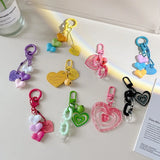 Cyflymder Fashion Resin Heart Pendant Keychain With Bell Creative Women Colorful Plastic Link Chain Key Ring Earphone Case Bag Accessories