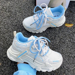 Cyflymder Chunky Platform Sports Shoes Women Spring Autumn Korean Mesh Breathable Sneakers Woman Mix Color Lace Up Casual Shoes Female