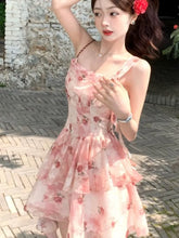 Cyflymder Summer Sweet Fashion Elegant Floral Print Camisole Dress French Holiday Beach Irregular Dresses Women Evening Party Prom Gown