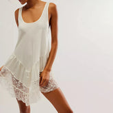 Cyflymder Women's Y2k Spaghetti Strap Lace Mini Dress Sleeveless Scoop Neck Ruffle Flowy Short Dress Lightweight Party Dress