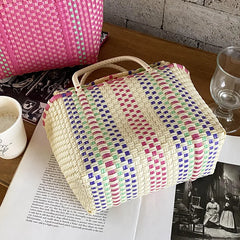 Cyflymder New Women's Woven Handheld Vegetable Basket Mother's Bag Vertical Style Beach Holiday Waterproof Handbags