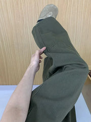 Cyflymder Y2K Curved Knife Pants Women Military Green American Workwear Denim Wide Leg Loose Fit High Street Autumn Relaxation
