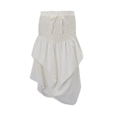 Cyflymder Drunk Sugar White Lace Trim A-Line Midi Skirt Women's Vintage Asymmetrical Fullness Holiday Style Slimming High Waist Lace