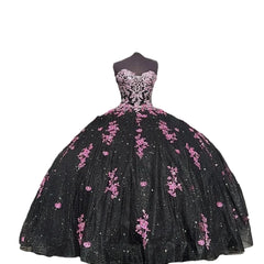 Cyflymder Black gothic Quinceanera Dresses Pink Lace Applique Long Sleeves Beaded Sweetheart lace-up corset Sweet 15 16 Princess vestidos
