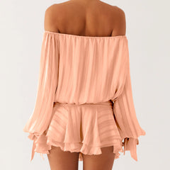 Cyflymder y2k Tube Top Dress Women Off Shoulder Strapless Long Sleeve Backless Smocked Ruffled Mini Dress Club Party Dresses