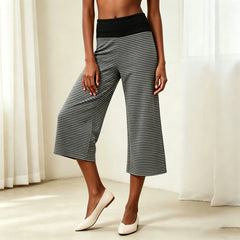 Cyflymder Women's Striped Fold Over Waist Capri Pants 2026 New Fashion Elastic Waist Flare Leg Trousers Soft Casual Loose Fit Yoga Pants
