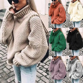 Cyflymder Loose Long Sve High Collar Knitted Sweater Batwing Sve Thi Yarn Cuffed Autumn Women's Faion Knitwear