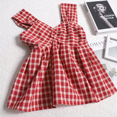 Cyflymder French Retro Plaid Tank Top Women Summer Sleeveless Folds Waist Crop Top Sweet Floral All Match Short Vest Femme