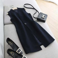 Cyflymder Women's Casual Black Vest Women Clothing Spring Autumn Sleeveless Blazer Jacket Medium And Long Slim Female Z542