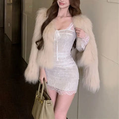 Cyflymder Hotsweet Lace Bag Hip Mini Dress Spring Autumn New Square Collar Women's Clothing Slim Waist Fashion Spliced Elegant Bow Dresses