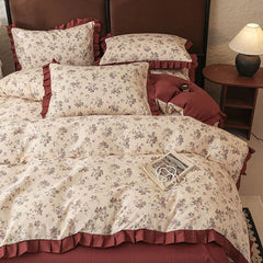 Cyflymder Princess Double-Layer Yarn Pure Cotton Bedding Set Skin Friendly Duvet Cover Kit for All Seasons Home Dormitory Comforter Set