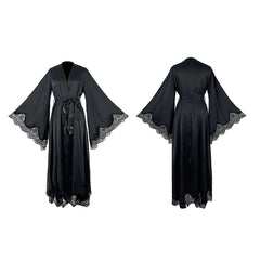 Cyflymder Women's High-end Elegant French Romantic Nightgown with Satin Lace Decoration Long Trailing Bell Sleeves Home Robe