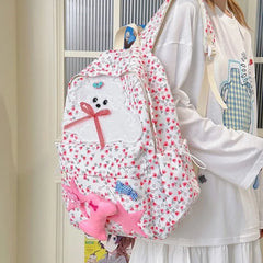 Cyflymder Sweet Flower Print Kawaii Cartoon Dog Bags for Women Ins Y2k Aesthetic Chic Bow Star Backpacks High-capacity Fashion Schoolbags