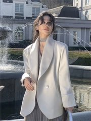 Cyflymder White Satin Suit Jacket Women's New Spring and Autumn Design Sense Elegant Retro Wide Shoulder Blazer