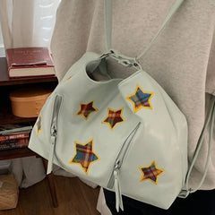 Cyflymder Fashion Preppy Backpacks Casual Plaid Star Embroidery Crossbody Bags All Match Women Y2k Aesthetic Shoulder Handbags Streetwear