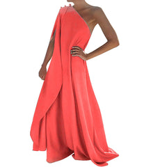 Cyflymder Women Chic One Shoulder Maxi Dress Asymmetrical Sleeveless Large Size Boho Dress Summer Vacation Elegant Floor Length Dress