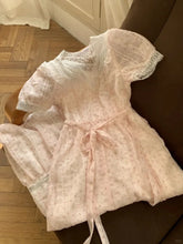 Cyflymder Sweet Girly Lace Spliced Short-sleeved Dresses Women Summer Elegant V-neck Waist Slim Floral Midi Dress Korea Chic Party Outfits