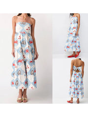 Cyflymder Women s Sleeveless Maxi Dress with Tropical Palm Leaf Print and Ruffle Detailing Off-Shoulder Flowy Summer Dress