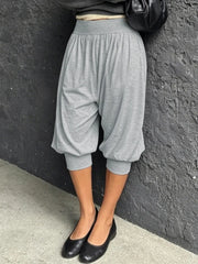 Cyflymder Casual Solid Color Jogger Lantern Cropped Pants Mid Waist Loose Simple Versatile Calf-length Bloomers Elegant Commuter