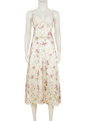 Cyflymder French Street Style V-Neck Lace Satin Slip Dress Women Floral A-Line Maxi Dress with Adjustable Straps for Summer Vacation