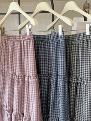 Cyflymder Fashionable Versatile Women's Skirt Multi-Tiered Ruffled Plaid Cake Skirt Elastic Waist Sweet Casual A-Line Mid-Length Skirt