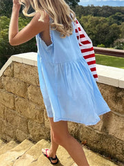 Cyflymder Women s Sleeveless Floral Print Mini Dress with Deep V Neckline and Eyelet Detailing - Perfect for Summer Beach Days