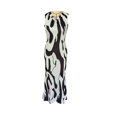 Cyflymder Women Slim Wrap Hip Dresses Geometry Print Sleeveless V Neck Stretch Dress Female Commuter Daily Casual Party Floor Length Gown