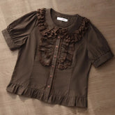 Cyflymder Vintage Victorian Lolita Style Shirts Women Kawaii Lace Peter Pan Collar Blouses Japanese Sweet Elegant Puff Sleeve Blusas Mujer