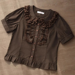 Cyflymder Vintage Victorian Lolita Style Shirts Women Kawaii Lace Peter Pan Collar Blouses Japanese Sweet Elegant Puff Sleeve Blusas Mujer