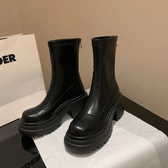 Cyflymder Platform High Heel Women Ankle Boots Fashion Thick Bottom Elastic Slim Female Short Booties