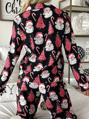Cyflymder Women s Christmas Pajamas Set with Reindeer Print Long Sleeve Top and Pants 2 Piece Loungewear Outfits for Winter Holiday