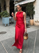 Cyflymder Summer New Women Sleeveless Dress Fashion Temperament Sexy Silk Satin Texture Solid Color Midi Long Dress Women Elegant