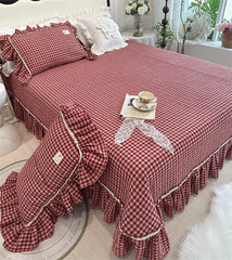 Cyflymder 100% Cotton yarn-dyed Plaid Washed Cotton Ruffles Korean Princess Bedding Set Duvet Cover Quilted Bedspread Pillowcases 4Pcs