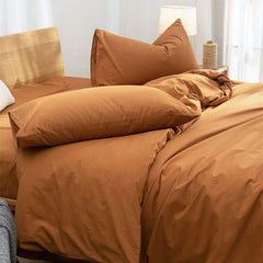 Cyflymder Solid Color Pure Cotton High-Density Bedding Sets Washed Cotton Soft Duvet Cover Kit Skin Friendly Breathable Bedclothes