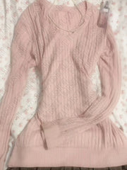 Cyflymder Lovely Soft Y2K Harajuku Woman's Pink Clothing Knit Sweater Korean Female Aesthetic Knitwear Slim Elegant Long Sleeve Pullover