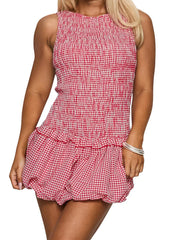 Cyflymder Elegant Floral Print Sleeveless Dress with Ruffled Hem Perfect for Summer Parties and Beach Club Outings