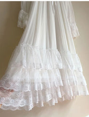 Cyflymder Women's Lolita White Princess Dress Sleepshirts Vintage Palace Style Multilayer Lace Mesh Nightgowns.Nightdress Sleep Loungewear